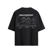 URBAN FRAMEWORK™ Loose Fit T-shirt, 190GSM Heavyweight Cotton Tee, Streetwear Sneaker Diagram Shirt, Black Technical Graphic Shirt
