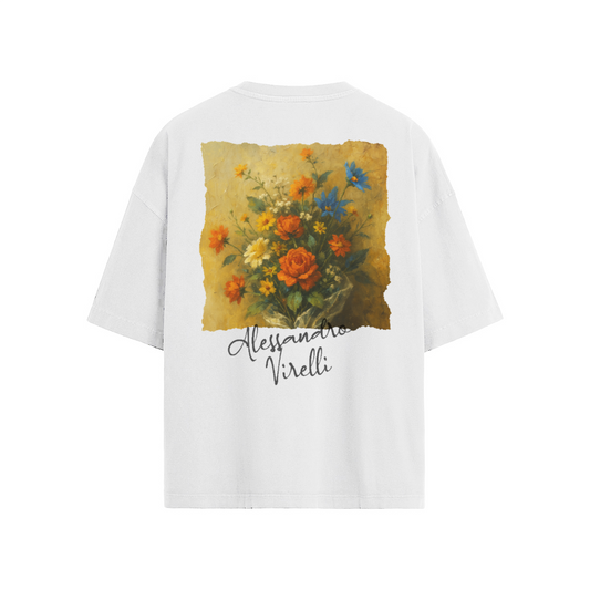 Alessandro Virelli Flower Painting Loose Fit T-shirt, Vintage Floral Art Tee, 190GSM Cotton Oil Painting Graphic Shirt