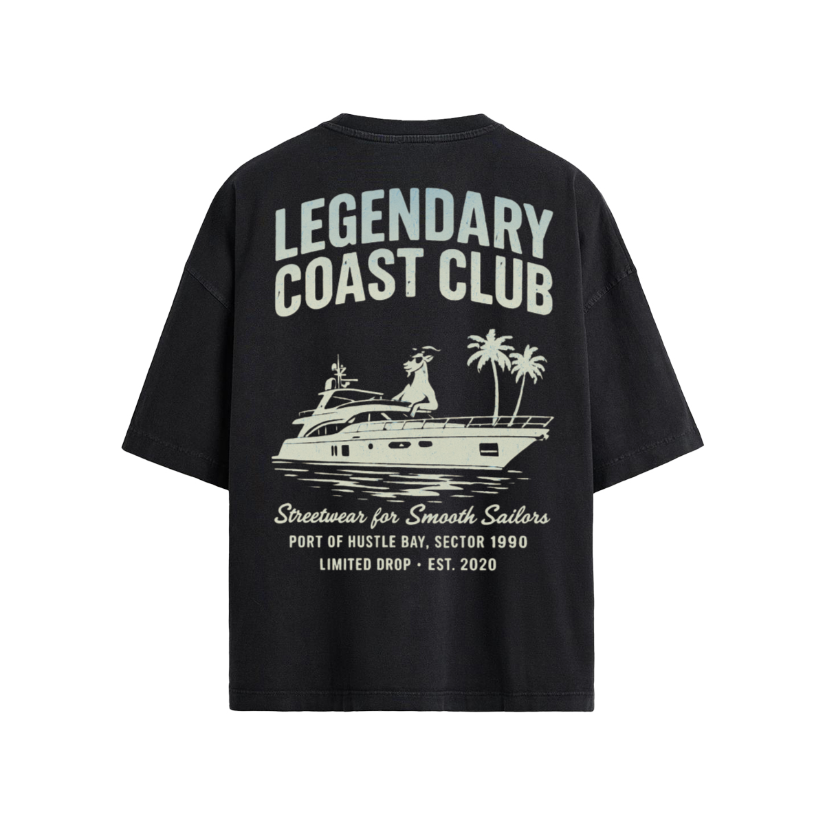 "Legendary Coast Club" Loose Fit T-shirt, Streetwear Yacht Tee, 190GSM Loose Fit Shirt, Coastal Vibes Graphic Tee