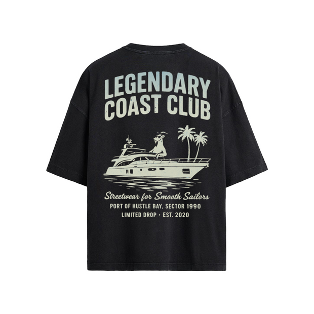 "Legendary Coast Club" Loose Fit T-shirt, Streetwear Yacht Tee, 190GSM Loose Fit Shirt, Coastal Vibes Graphic Tee