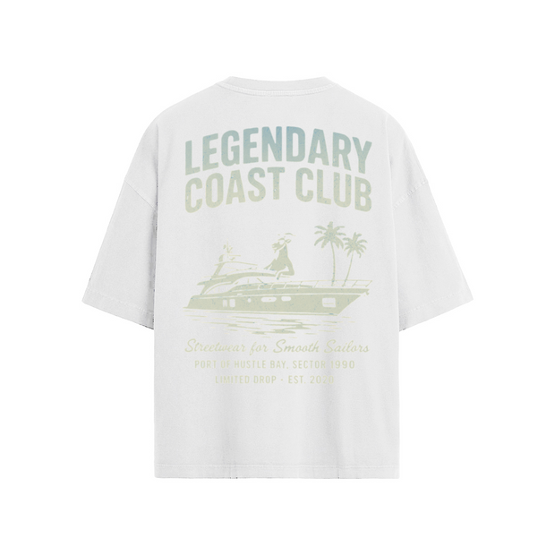 "Legendary Coast Club" Loose Fit T-shirt, Streetwear Yacht Tee, 190GSM Loose Fit Shirt, Coastal Vibes Graphic Tee