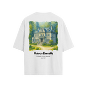 Maison Eternelle Loose Fit T-shirt, Watercolor Chateau Graphic Tee, Elegant Vintage Streetwear Shirt, Soft 190GSM Cotton Oversized Tee
