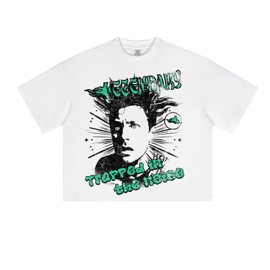 Trapped Oversized Cropped T-Shirt, Heavyweight 230GSM Streetwear Tee, Noise Aesthetic Distorted Graphic Shirt, Short Sleeve Boxy Fit