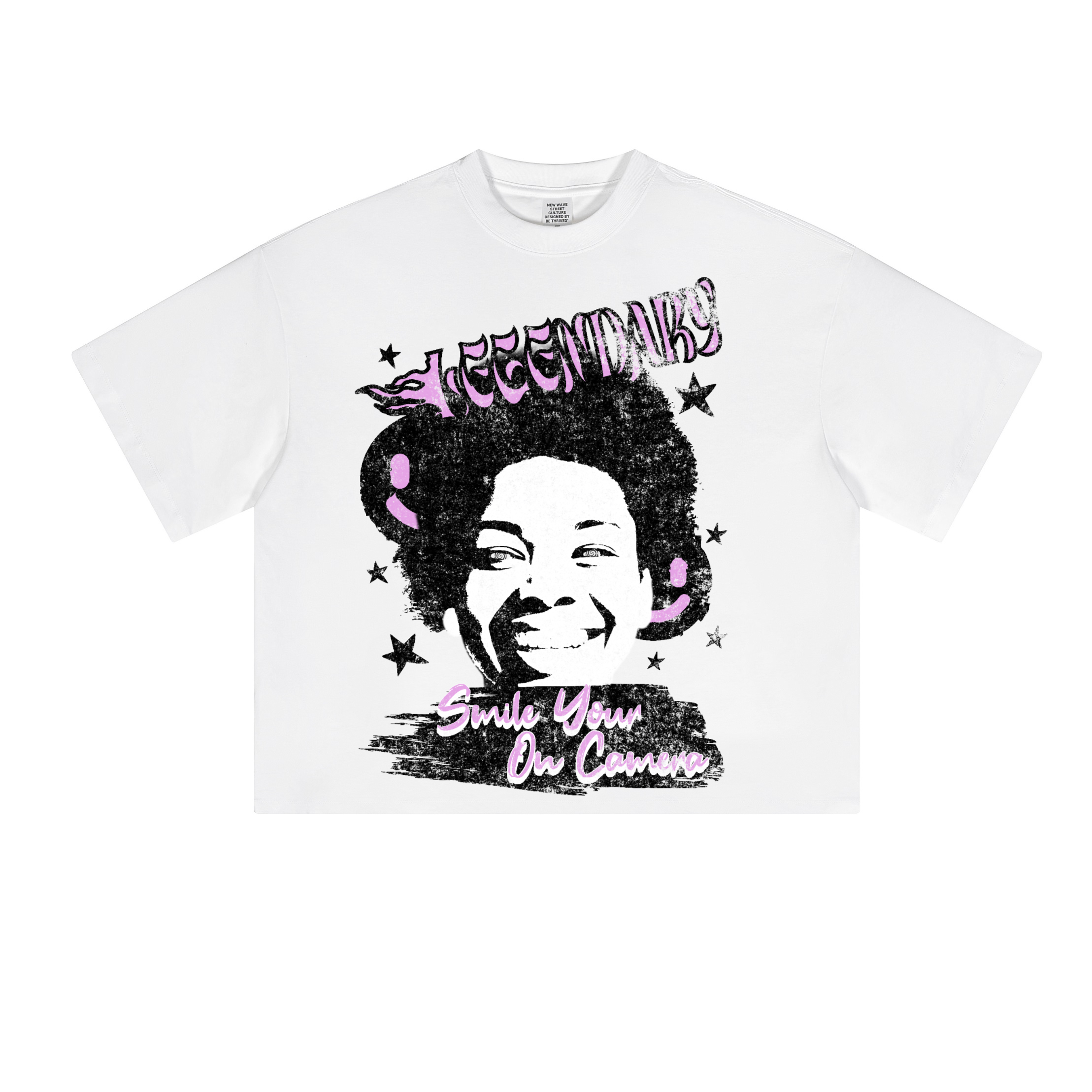 "Smile" Short-Sleeved Oversized Cropped T-Shirt, Streetwear Grunge Shirt, Heavyweight Cotton T-Shirt, 230GSM Short Sleeve Tee