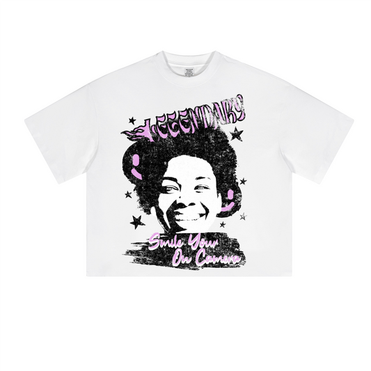 "Smile" Short-Sleeved Oversized Cropped T-Shirt, Streetwear Grunge Shirt, Heavyweight Cotton T-Shirt, 230GSM Short Sleeve Tee