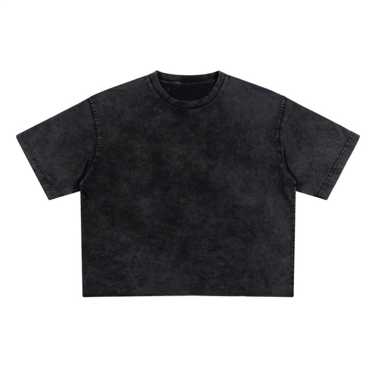 Cropped Snow Washed GOAT T-shirt, Oversized Crop Tee, 285GSM Heavyweight Cotton, Vintage Washed Shirt, Streetwear Aesthetic