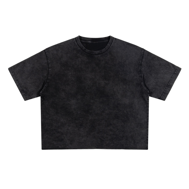 Cropped Snow Washed GOAT T-shirt, Oversized Crop Tee, 285GSM Heavyweight Cotton, Vintage Washed Shirt, Streetwear Aesthetic