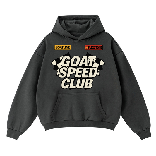 GOAT Speed Boxy Fit Hoodie, Oversized 400GSM Heavyweight Streetwear Pullover, Unisex Racing Graphic Cotton Sweatshirt