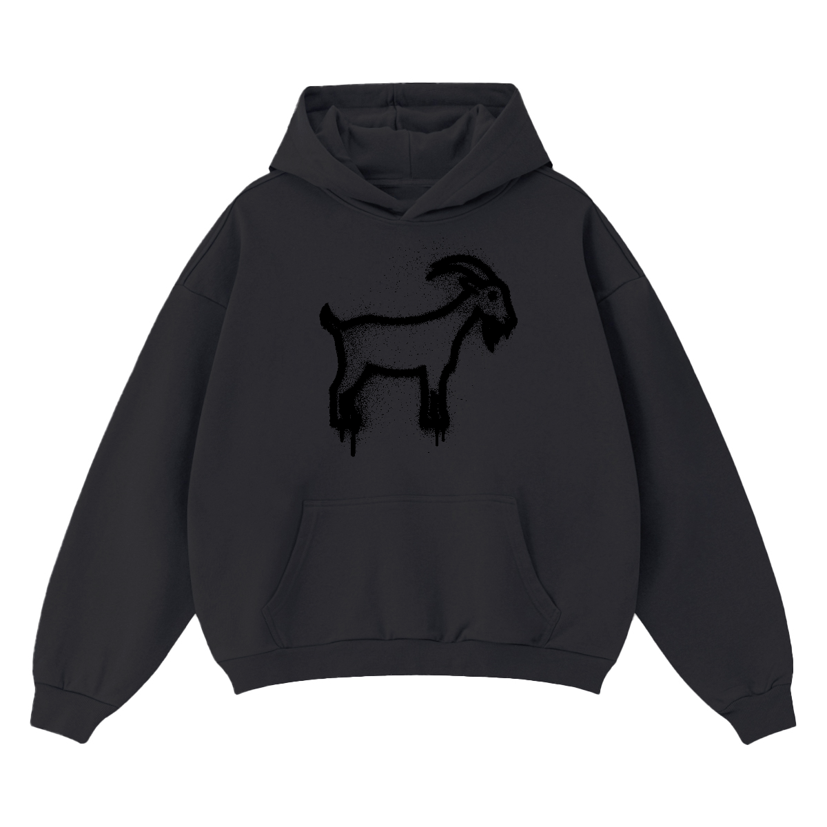 Sprayed GOAT Club Oversized Hoodie, 460GSM Heavyweight Drop Shoulder Pullover, Graffiti Streetwear Sweatshirt, Unisex Urban Hoodie