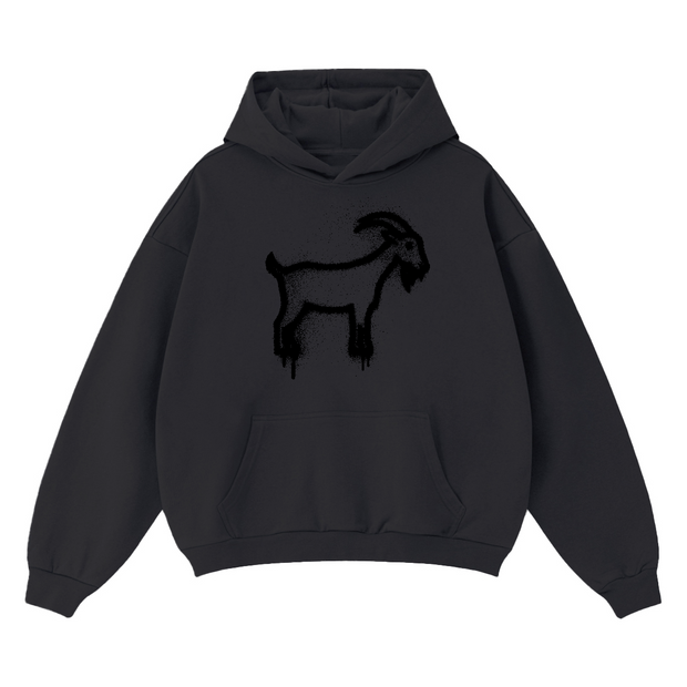 Sprayed GOAT Club Oversized Hoodie, 460GSM Heavyweight Drop Shoulder Pullover, Graffiti Streetwear Sweatshirt, Unisex Urban Hoodie