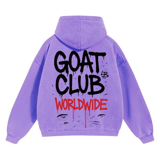 Sprayed GOAT Club Oversized Hoodie, 460GSM Heavyweight Drop Shoulder Pullover, Graffiti Streetwear Sweatshirt, Unisex Urban Hoodie