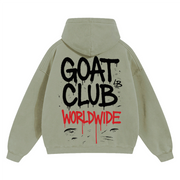 Sprayed GOAT Club Oversized Hoodie, 460GSM Heavyweight Drop Shoulder Pullover, Graffiti Streetwear Sweatshirt, Unisex Urban Hoodie