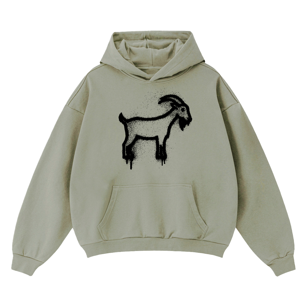 Sprayed GOAT Club Oversized Hoodie, 460GSM Heavyweight Drop Shoulder Pullover, Graffiti Streetwear Sweatshirt, Unisex Urban Hoodie