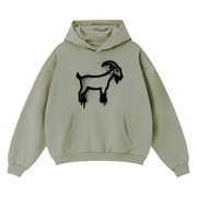 Sprayed GOAT Club Oversized Hoodie, 460GSM Heavyweight Drop Shoulder Pullover, Graffiti Streetwear Sweatshirt, Unisex Urban Hoodie