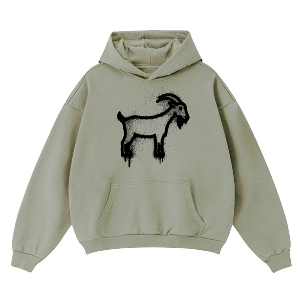Sprayed GOAT Club Oversized Hoodie, 460GSM Heavyweight Drop Shoulder Pullover, Graffiti Streetwear Sweatshirt, Unisex Urban Hoodie