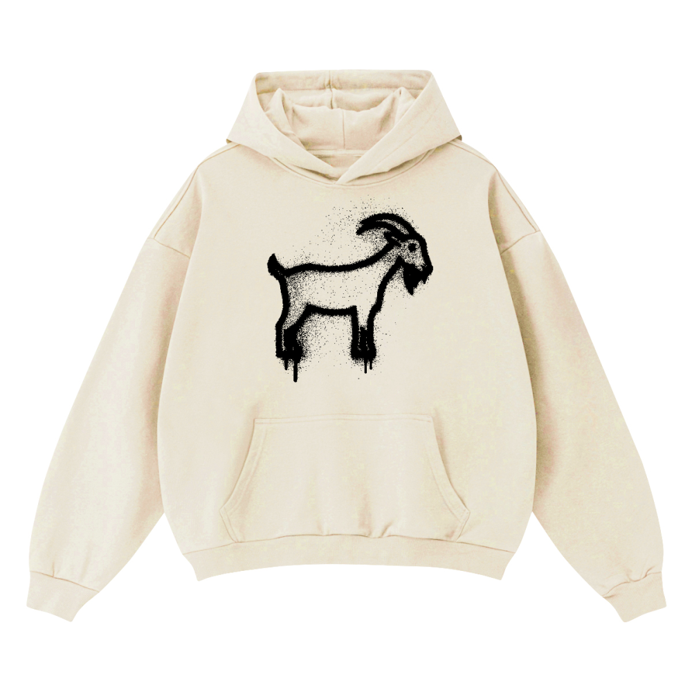 Sprayed GOAT Club Oversized Hoodie, 460GSM Heavyweight Drop Shoulder Pullover, Graffiti Streetwear Sweatshirt, Unisex Urban Hoodie