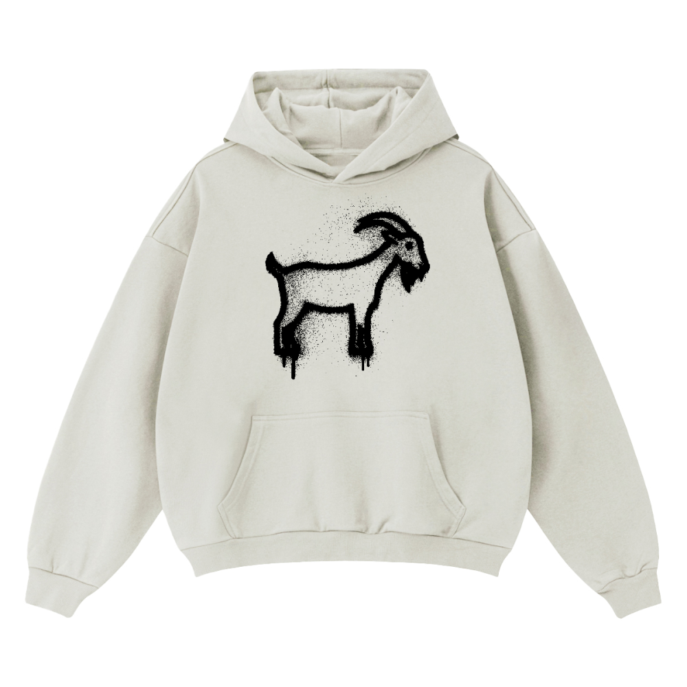 Sprayed GOAT Club Oversized Hoodie, 460GSM Heavyweight Drop Shoulder Pullover, Graffiti Streetwear Sweatshirt, Unisex Urban Hoodie