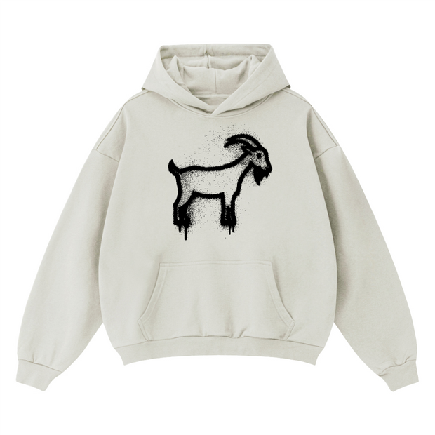 Sprayed GOAT Club Oversized Hoodie, 460GSM Heavyweight Drop Shoulder Pullover, Graffiti Streetwear Sweatshirt, Unisex Urban Hoodie