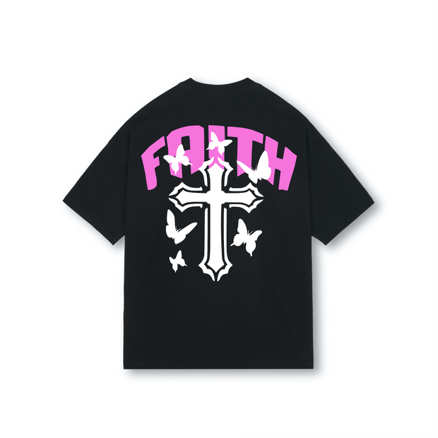 Faith Oversized Drop Shoulder T-Shirt, Premium Cotton Streetwear Tee, Unisex Retro Cross Graphic Top, Y2K Hip Hop Fashion Shirt