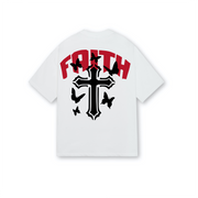 Faith Oversized Drop Shoulder T-Shirt, Premium Cotton Streetwear Tee, Unisex Retro Cross Graphic Top, Y2K Hip Hop Fashion Shirt