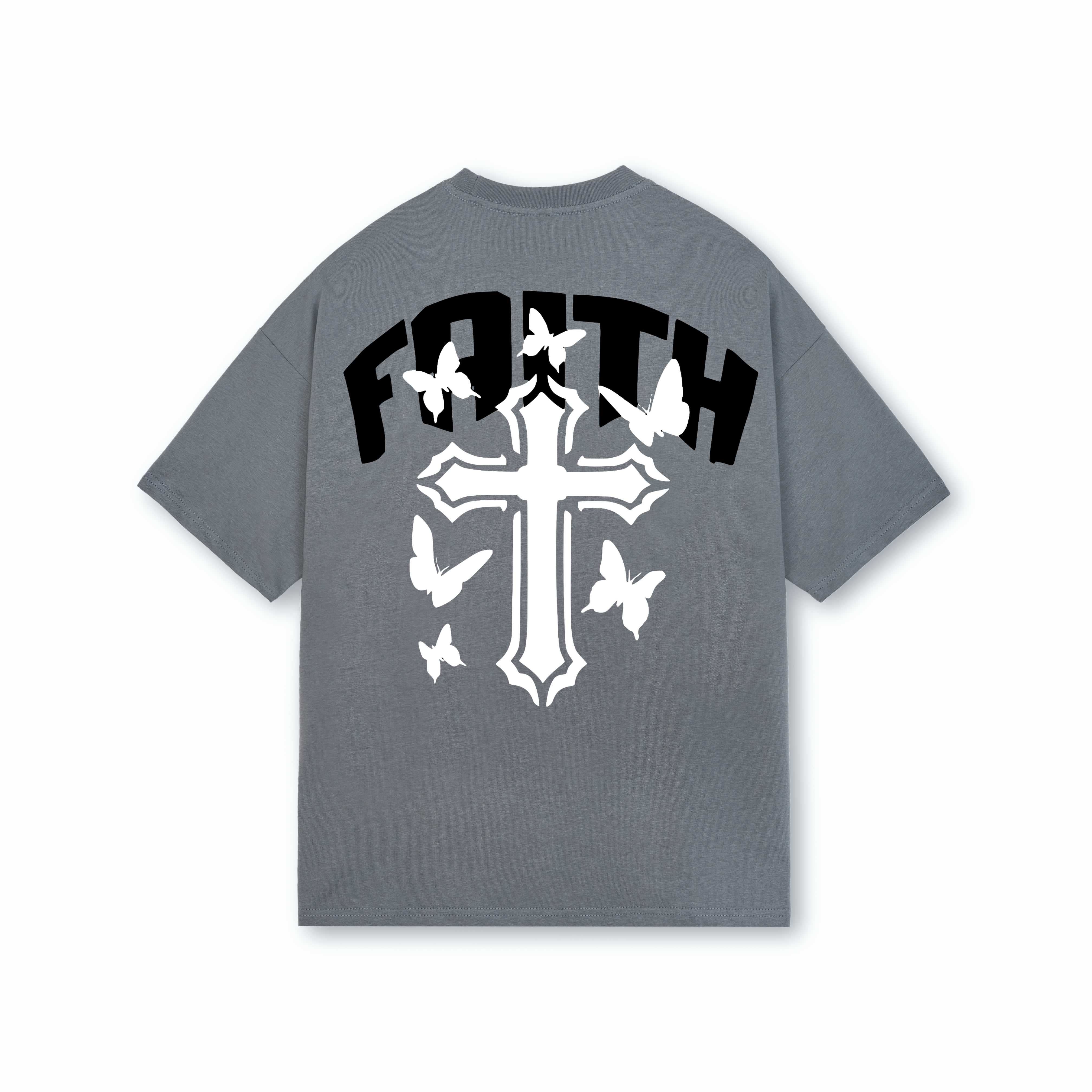 Faith Oversized Drop Shoulder T-Shirt, Premium Cotton Streetwear Tee, Unisex Retro Cross Graphic Top, Y2K Hip Hop Fashion Shirt