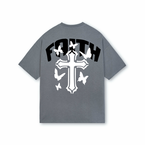 Faith Oversized Drop Shoulder T-Shirt, Premium Cotton Streetwear Tee, Unisex Retro Cross Graphic Top, Y2K Hip Hop Fashion Shirt
