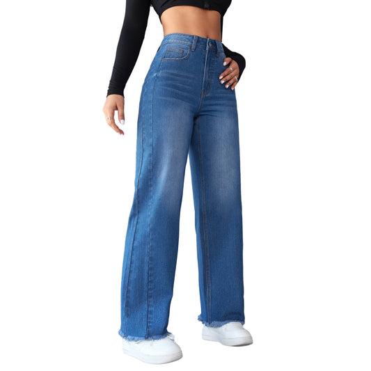 High-Waist Wide-Leg Jeans for Women – Straight Fit Denim, Vintage Y2K Street Style Pants