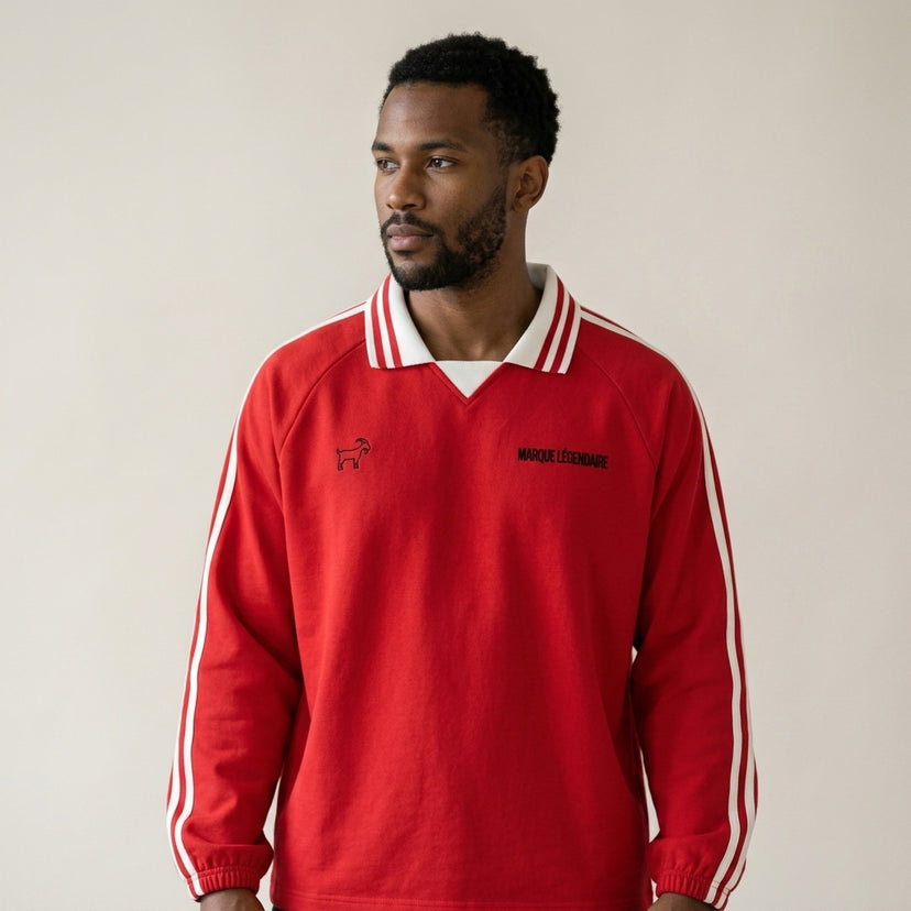 Marque Légendaire Contrast Striped Lapel Collar Sweatshirt | 380GSM