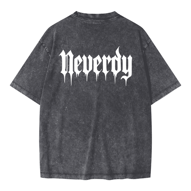 Neverdy Eagles Oversized Snow Wash T-shirt – Vintage Distressed Heavyweight Tee, Legendary Branding Streetwear