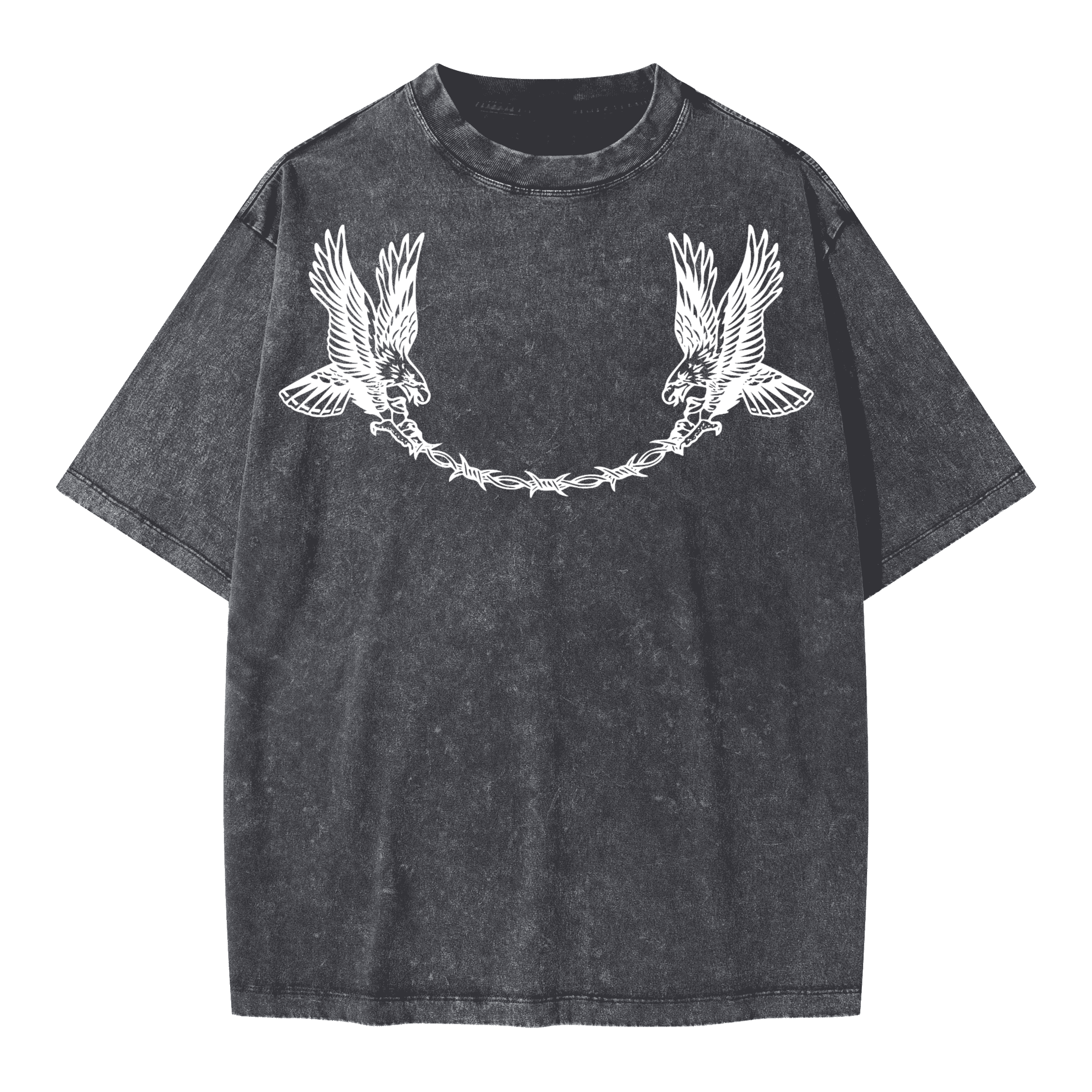 Neverdy Eagles Oversized Snow Wash T-shirt – Vintage Distressed Heavyweight Tee, Legendary Branding Streetwear