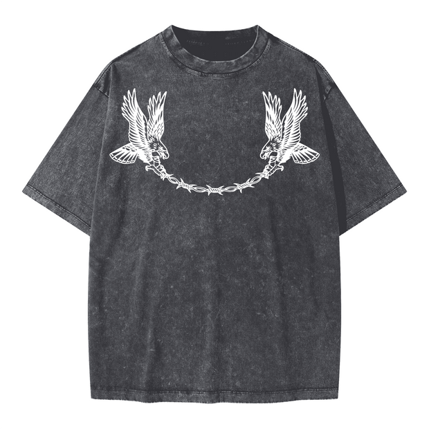 Neverdy Eagles Oversized Snow Wash T-shirt – Vintage Distressed Heavyweight Tee, Legendary Branding Streetwear