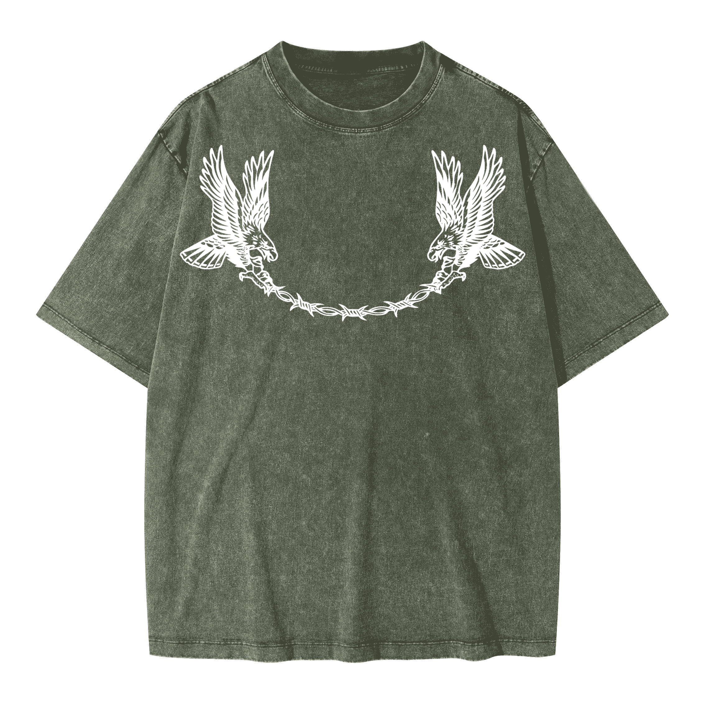 Neverdy Eagles Oversized Snow Wash T-shirt – Vintage Distressed Heavyweight Tee, Legendary Branding Streetwear