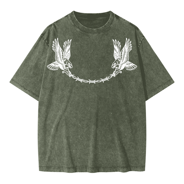 Neverdy Eagles Oversized Snow Wash T-shirt – Vintage Distressed Heavyweight Tee, Legendary Branding Streetwear