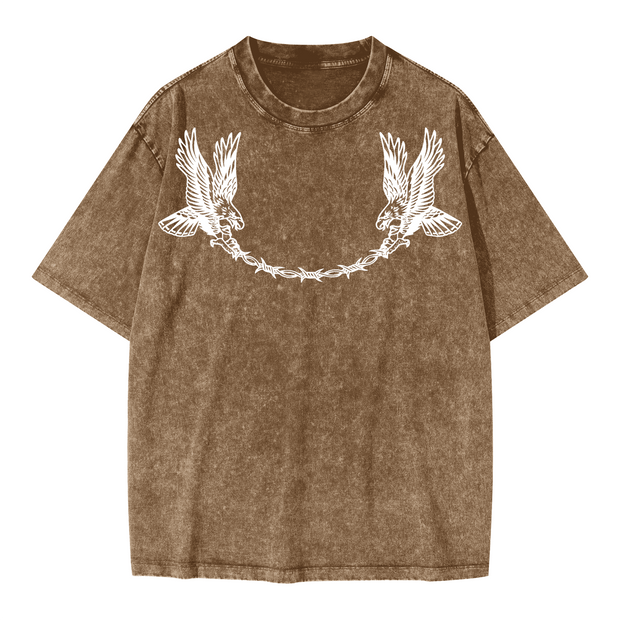 Neverdy Eagles Oversized Snow Wash T-shirt – Vintage Distressed Heavyweight Tee, Legendary Branding Streetwear