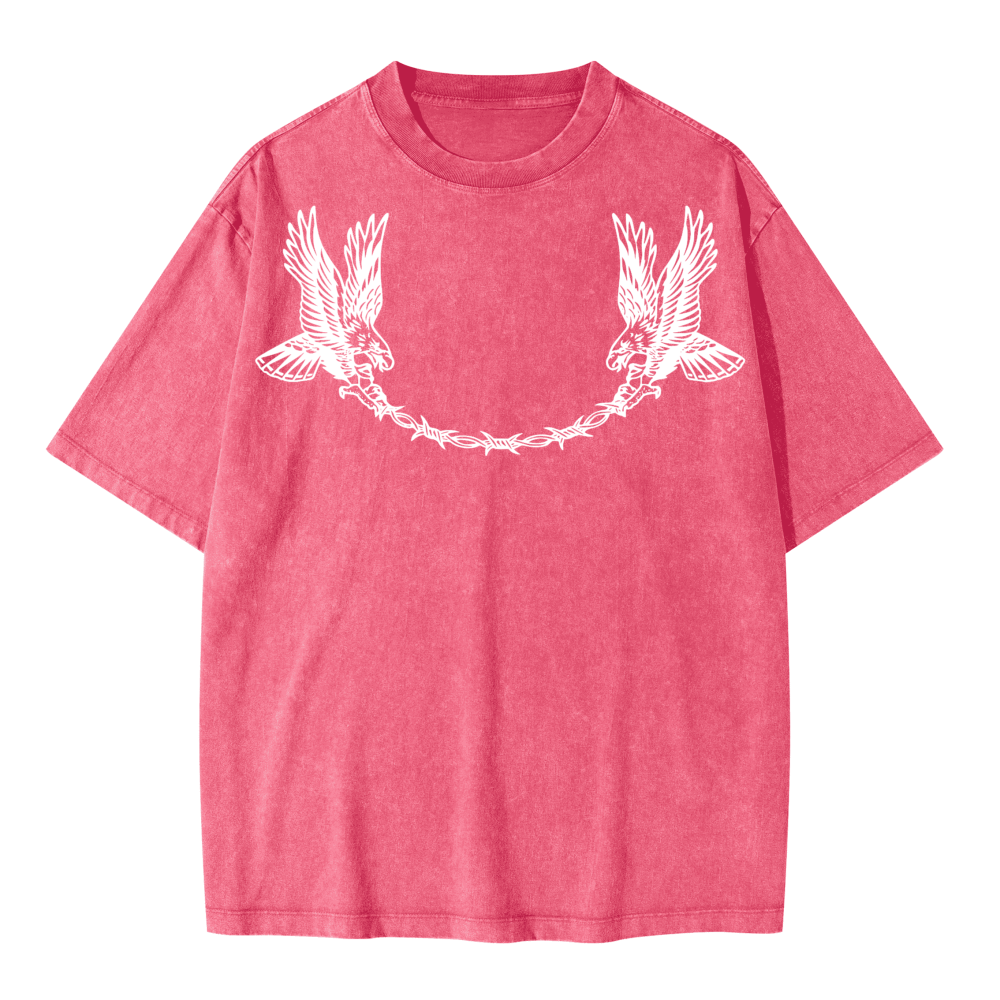 Neverdy Eagles Oversized Snow Wash T-shirt – Vintage Distressed Heavyweight Tee, Legendary Branding Streetwear
