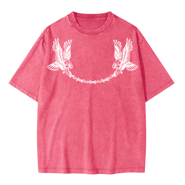 Neverdy Eagles Oversized Snow Wash T-shirt – Vintage Distressed Heavyweight Tee, Legendary Branding Streetwear