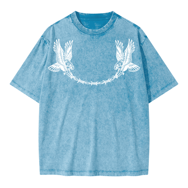 Neverdy Eagles Oversized Snow Wash T-shirt – Vintage Distressed Heavyweight Tee, Legendary Branding Streetwear