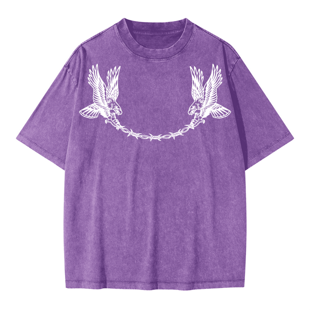 Neverdy Eagles Oversized Snow Wash T-shirt – Vintage Distressed Heavyweight Tee, Legendary Branding Streetwear