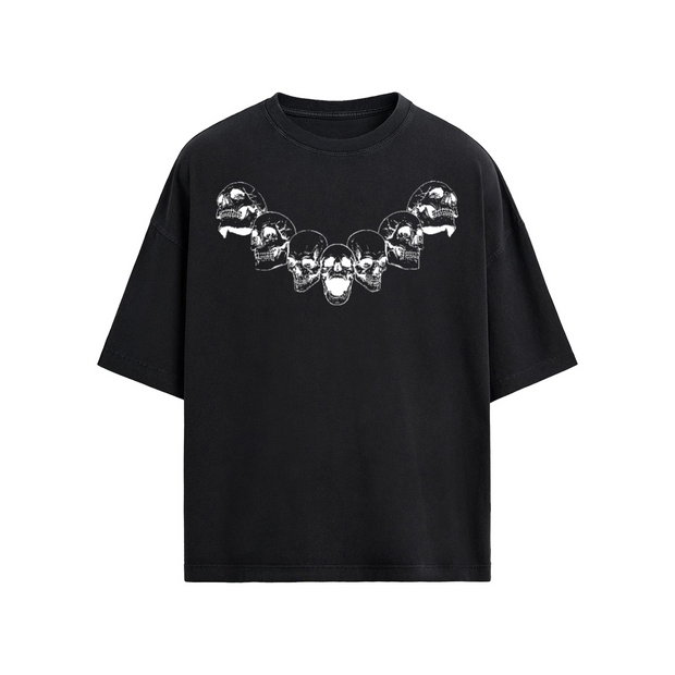Neverdy Skulls Oversized T-shirt – Heavyweight Streetwear Tee, Legendary Branding Boxy Fit Skull Graphic Shirt