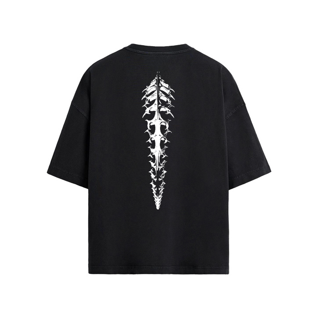 Neverdy Spine Oversized T-shirt – Heavyweight Boxy Oversized Streetwear Tee, Legendary Branding Skull Spine Graphic Shirt