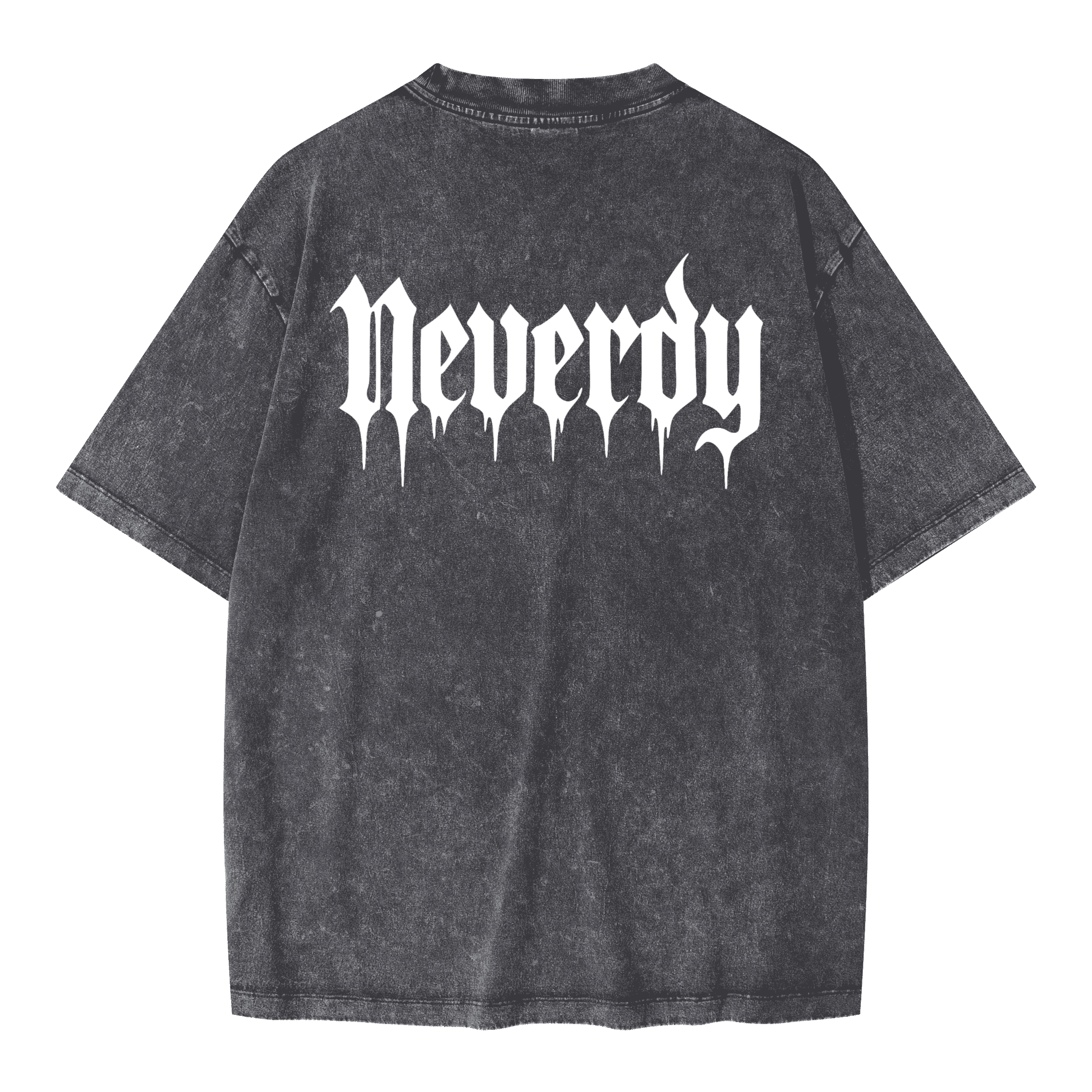 Neverdy Ribs Oversized Snow Wash T-Shirt – Vintage Distressed Skeleton Graphic Tee, Heavyweight Streetwear