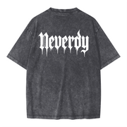 Neverdy Ribs Oversized Snow Wash T-Shirt – Vintage Distressed Skeleton Graphic Tee, Heavyweight Streetwear