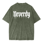 Neverdy Ribs Oversized Snow Wash T-Shirt – Vintage Distressed Skeleton Graphic Tee, Heavyweight Streetwear