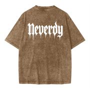 Neverdy Ribs Oversized Snow Wash T-Shirt – Vintage Distressed Skeleton Graphic Tee, Heavyweight Streetwear
