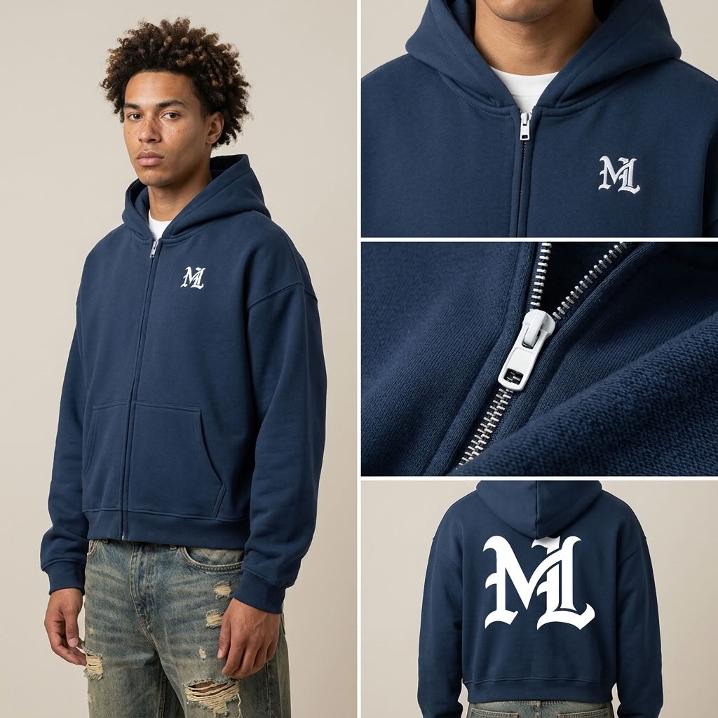 Marque Légendaire Waist Cropped Zip-Up Hoodie | 460GSM — Apparel & Accessories > Clothing > Activewear > Hoodies Detail View 14 | Legendary Branding