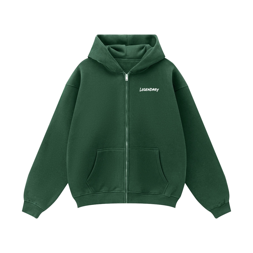 Legendary Fleece Zip-up Oversized Hoodie – Heavyweight Streetwear Zip Hoodie with Drop Shoulders