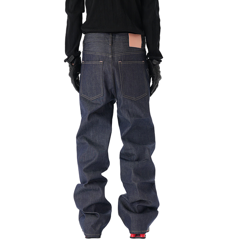 Max Stax Baggy-Fit Jeans, Wide Leg Streetwear Denim, Dark Blue Oversized Jeans, Vintage 90s Grunge Pants, Men's Loose Fit Denim