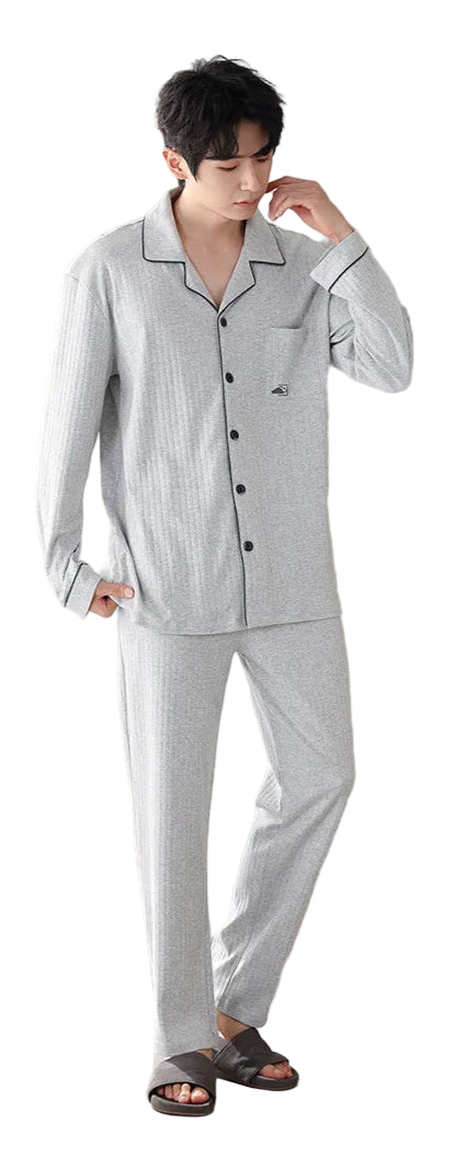 Men’s Premium Cotton Lounge/Pajama Set – Minimalist Long Sleeve Pajama Set for Spring/Fall | Breathable, Soft, Stylish Loungewear for Home or Outdoors
