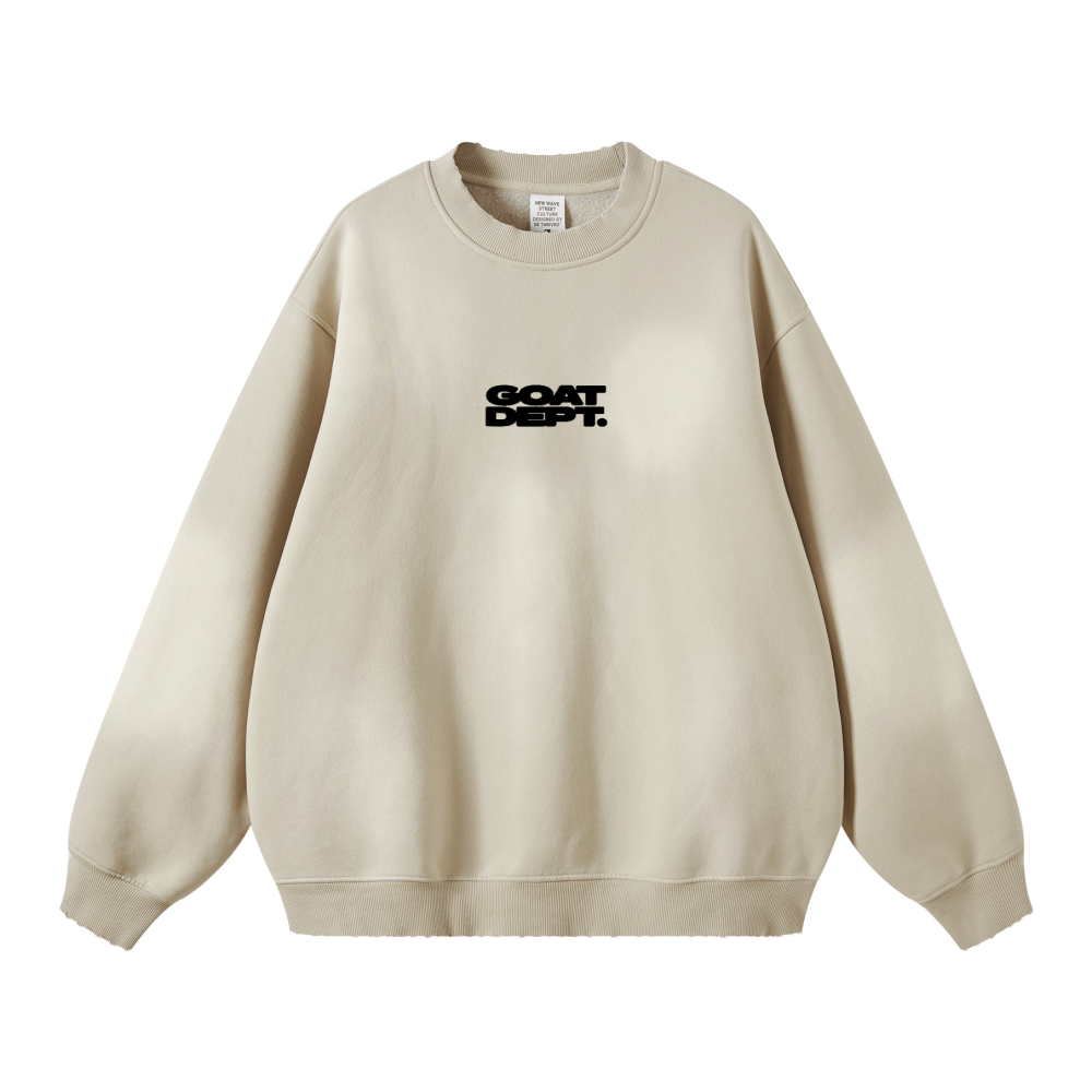 GOAT DEPT. Distressed Heavyweight Sweatshirt (440GSM) – Vintage Monkey Wash Oversized Streetwear Crewneck