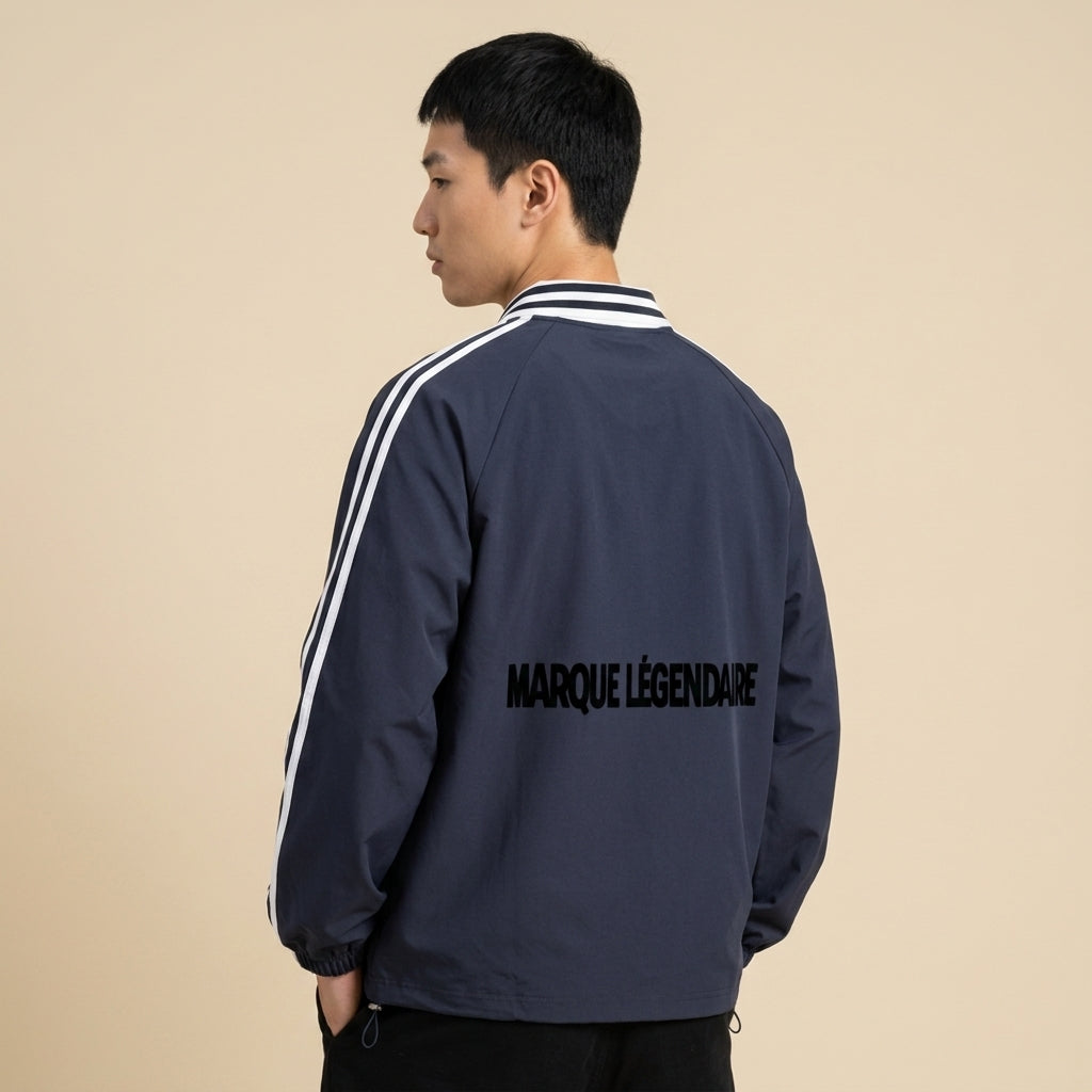 Marque Légendaire Contrast Striped Lapel Collar Sweatshirt | 380GSM